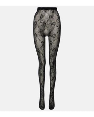 Saint Laurent Floral Lace Tights - Black