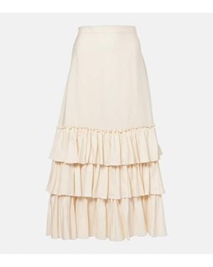 Valentino Ruffled Silk Maxi Skirt - Natural