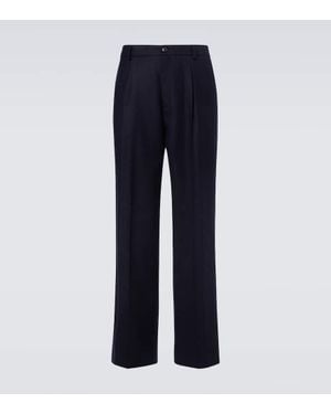Dries Van Noten Weite Hose Aus Wollflanell - Blau