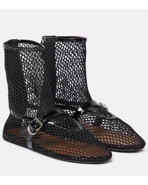 Alaïa Fishnet Leather-Trimmed Ankle Boots - Black