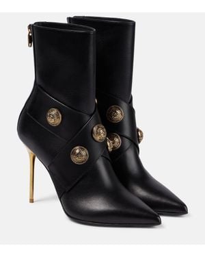Balmain Stivaletto in pelle con zip e borchie - Nero