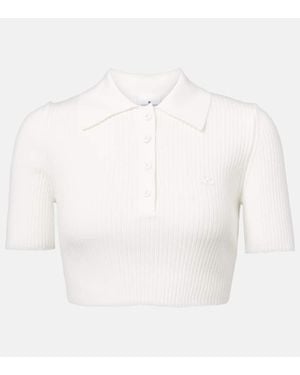 Courreges Cropped Ribbed-Knit Polo Shirt - White