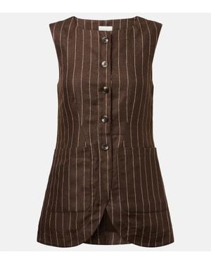 Posse Emma Pinstripe Linen Top - Brown