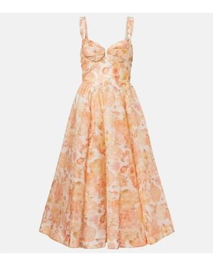 Zimmermann Rebellion Floral Linen And Silk Midi Dress - Pink