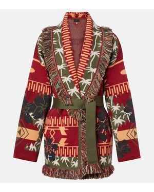 Alanui Hibiscus Bloom Virgin Wool Cardigan - Red