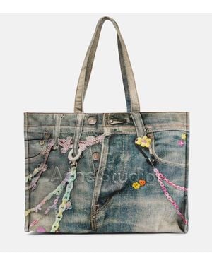 Acne Studios Bolso Shopper Large De Lona Efecto Denim - Metálico
