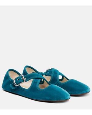 Alaïa La Criss Cross Velvet Ballet Flats - Blue