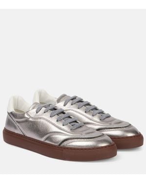 Brunello Cucinelli Sneakers Aus Metallic-Leder - Weiß