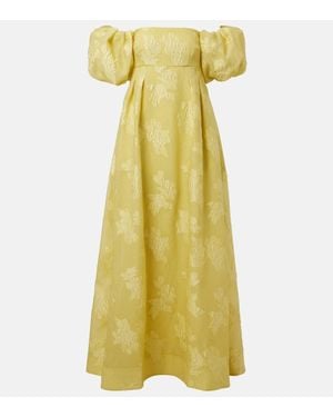 Rebecca Vallance Benette Off-Shoulder Brocade Gown - Yellow