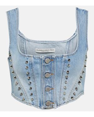 Alessandra Rich Denim Crop Top - Blue