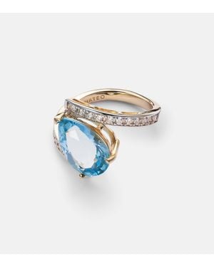 Mateo Slanted 14kt Gold Ring With Topaz And Diamonds - White