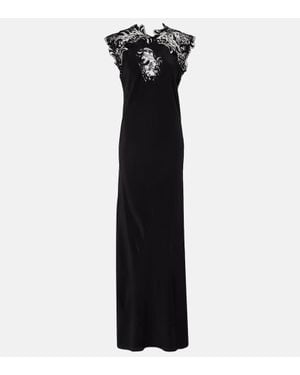 Ferragamo Lace-Trimmed Silk Gown - Black
