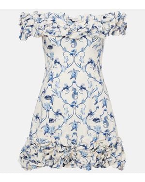 Agua Bendita Vestido Jardin De Algodon Sin Tirantes - Azul
