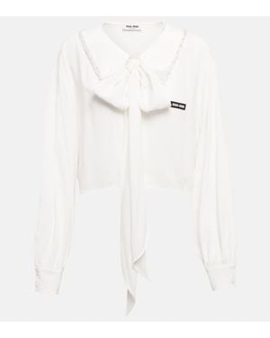 Miu Miu Sable Embroidered Collar Blouse - White
