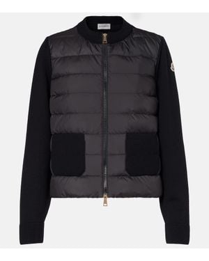Moncler Cardigan De Lana Virgen Con Paneles De Plumas - Negro