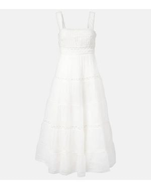 Veronica Beard Lucien Embroidered Tiered Midi Dress - White