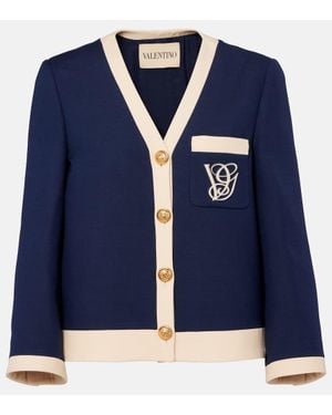 Valentino Embroidered Wool And Silk Jacket - Blue