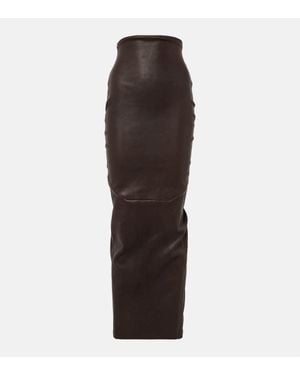 Rick Owens Dirt Pillar Leather And Cotton Maxi Skirt - Brown