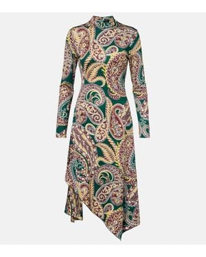 Etro Paisley Asymmetric Midi Dress - Green