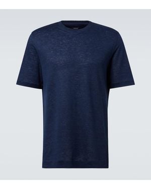 ZEGNA T-Shirt Aus Leinen - Blau
