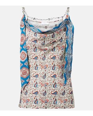Rabanne Chain-Detail Paisley Satin Camisole - Blue