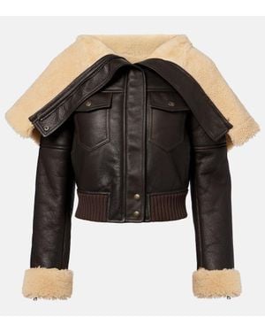 McQueen Cropped Shearling-Trimmed Leather Jacket - Black