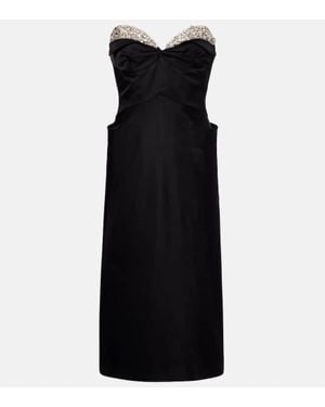 McQueen Embellished Satin Midi Dress - Black