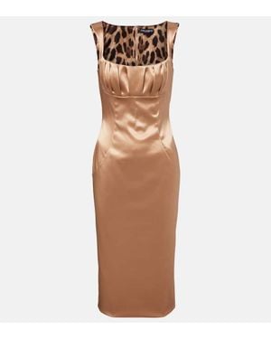 Dolce & Gabbana Pleated Satin Midi Dress - Brown