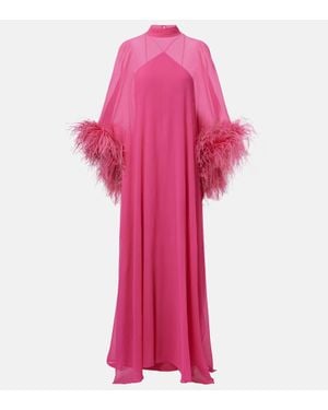‎Taller Marmo Penelope Feather-Trimmed Silk Kaftan - Pink