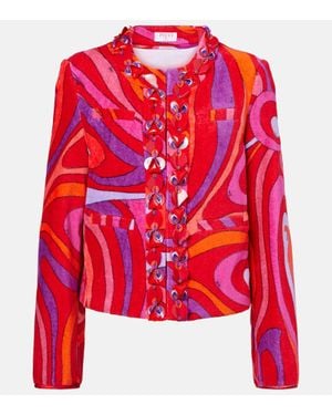 Emilio Pucci Marmo Embellished Cotton Terry Jacket - Red