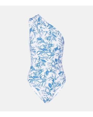 Melissa Odabash Arizona Printed One-Shoulder Swimsuit - Blue