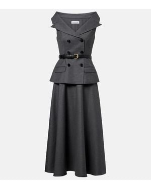 Self-Portrait Wool-Blend Midi Dress - Gray