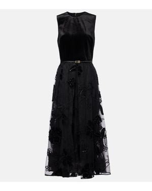 Elie Saab Verziertes Midikleid Aus Samt Und Tuell - Schwarz