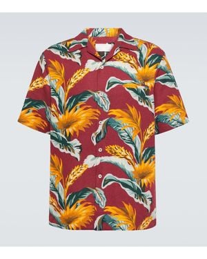 Maison Margiela Printed Linen And Cotton Bowling Shirt - Orange
