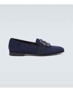 Manolo Blahnik Carlton Embellished Suede Loafers - Blue