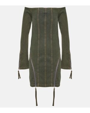Blumarine Off-Shoulder-Minikleid Aus Denim - Grün