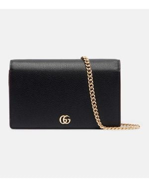 Gucci Gg Petite Marmont Leather Wallet On Chain - Black