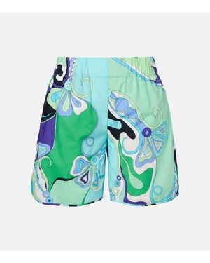 Emilio Pucci Orchidee Printed Cotton High-Rise Shorts - Green