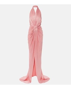 Costarellos Joa Draped Metallic Georgette Gown - Pink