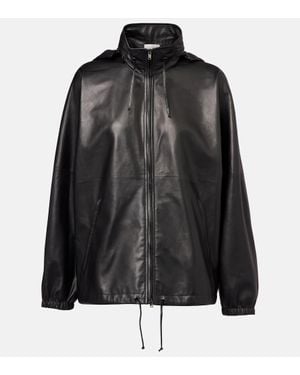 The Row Jilly Oversized Leather Bomber Jacket - Black