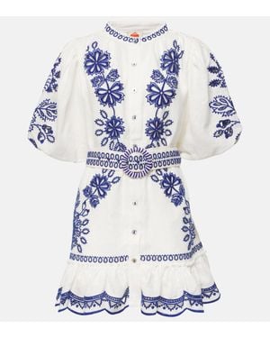 FARM Rio Richelieu Short Sleeves Mini Dress - Blue