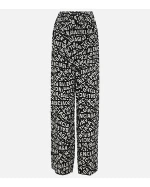 Balenciaga Logo High-Rise Wide-Leg Pants - White