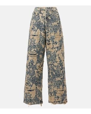 Acne Studios 1981 Monogram Distressed Wide-Leg Jeans - Blue
