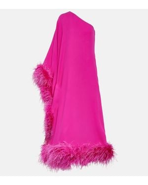 Valentino Cady Couture Feather-Trimmed Silk Gown - Pink