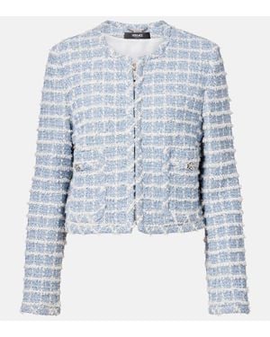 Versace Medusa Cropped Cotton-Blend Tweed Jacket - Blue