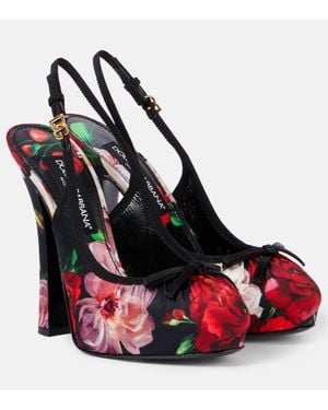 Dolce & Gabbana Vally 105 Floral Satin Slingback Court Shoes - Black