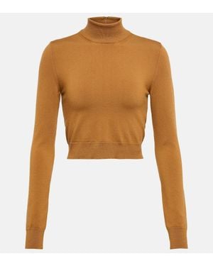Max Mara Pull Raccourci Balbo En Laine Melangee - Marron