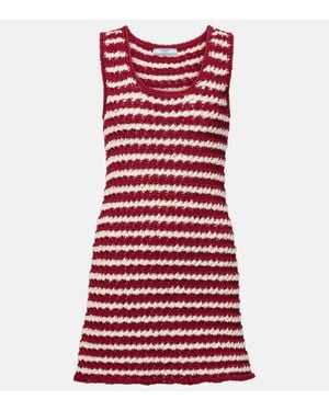 Prada Crochet Striped Cotton Minidress - Red
