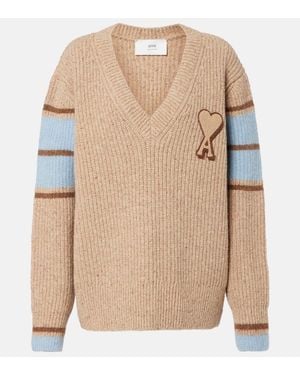 Ami Paris Pullover Ami De Cour Aus Einem Wollgemisch - Natur