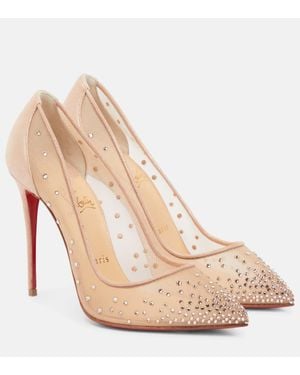 Christian Louboutin Follies Strass Suede Pumps 100 - Natural